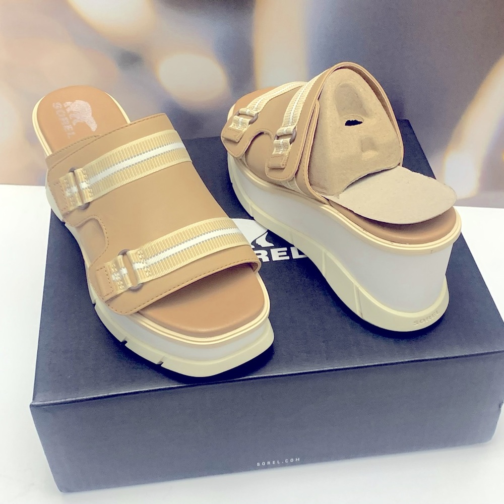 New Sorel Leather Joanie lll Slide/ Beige Size 7.5 & 8 & 8.5 & 9 & 9.5 & 10